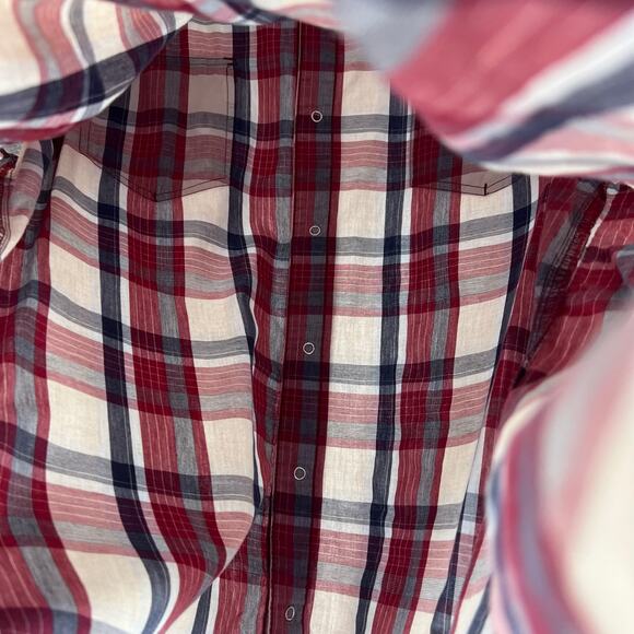 Vintage Levi's Red Blue White Plaid Striped Casual Pearl Snap Western Men's XXL - Picture 3 of 12